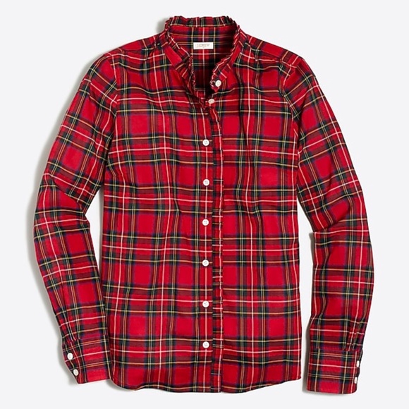 J. Crew Tops - J Crew plaid ruffle button down top